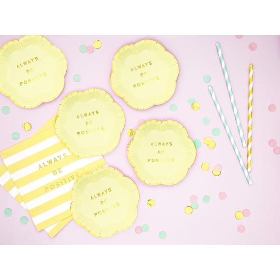 6 platos amarillo pastel con borde dorado "Always be positive" de papel (13 cm) - Yummy 6 platos amarillo pastel con borde dorado "Always be positive" de papel (13 cm) - Yummy