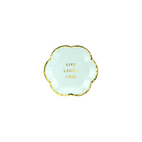 6 platos azules pastel con borde dorado "Live, Laugh, Love" de papel (13 cm) - Yummy 6 platos azules pastel con borde dorado "Live, Laugh, Love" de papel (13 cm) - Yummy