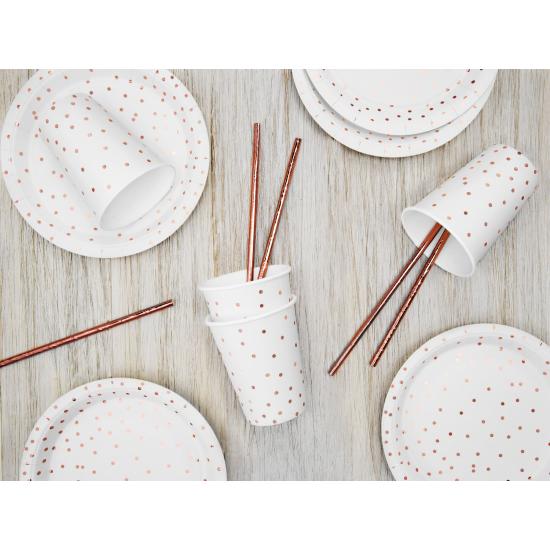 6 platos blancos con lunares en oro rosas de papel (18 cm) - Polka Dots Collection 6 platos blancos con lunares en oro rosas de papel (18 cm) - Polka Dots Collection