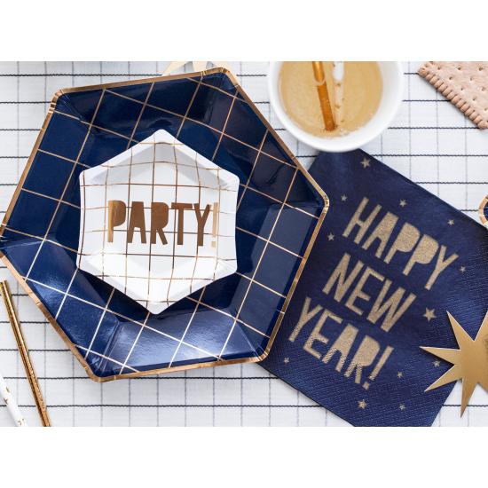 6 platos pentagonales azules marino con cuadrículas doradas de papel para nochevieja (23 cm) - Happy New Year Collection 6 platos pentagonales azules marino con cuadrículas doradas de papel para nochevieja (23 cm) - Happy New Year Collection