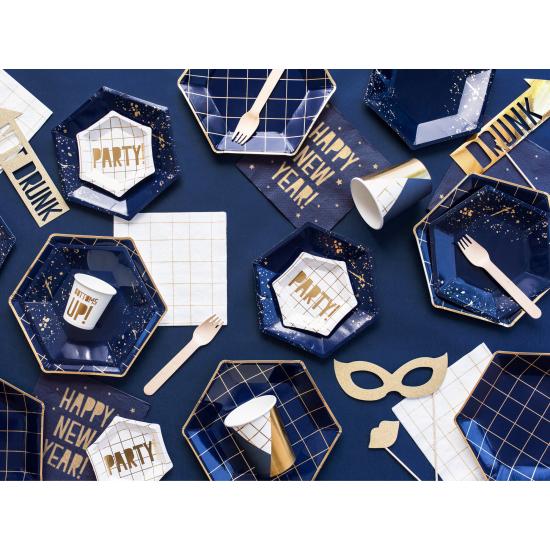 6 platos pentagonales azules marino con cuadrículas doradas de papel para nochevieja (23 cm) - Happy New Year Collection 6 platos pentagonales azules marino con cuadrículas doradas de papel para nochevieja (23 cm) - Happy New Year Collection