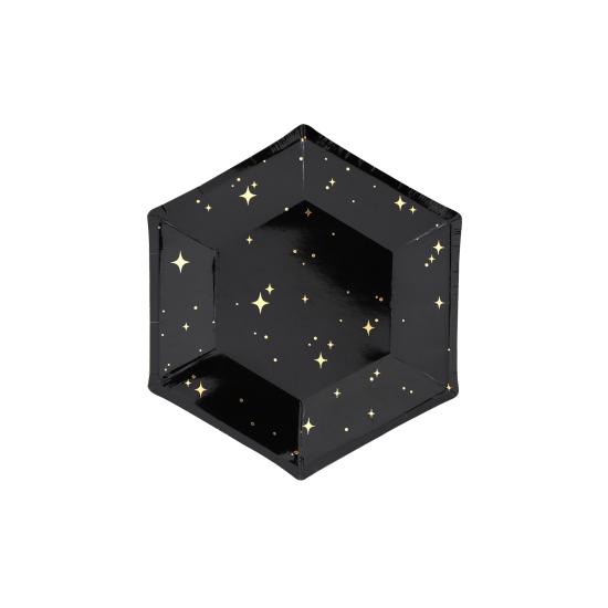6 platos pentagonales negros con estrellas doradas de papel (20 cm) - New Year’s Eve Collection 6 platos pentagonales negros con estrellas doradas de papel (20 cm) - New Year’s Eve Collection