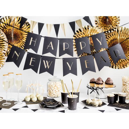 6 platos pentagonales negros y dorados "Happy New Year" de papel para nochevieja (12,5 cm) - New Year’s Eve Collection 6 platos pentagonales negros y dorados "Happy New Year" de papel para nochevieja (12,5 cm) - New Year’s Eve Collection