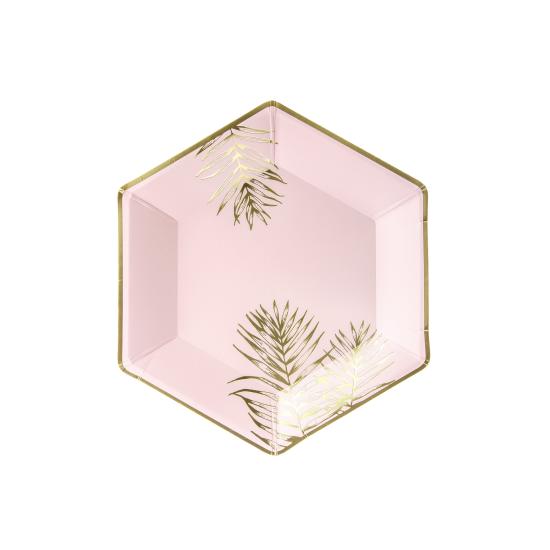 6 platos pentagonales rosas con hojas doradas de papel (23 cm) 6 platos pentagonales rosas con hojas doradas de papel (23 cm)
