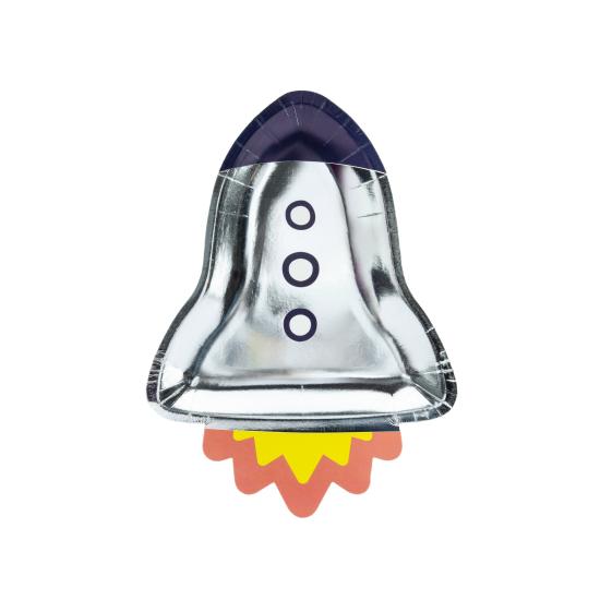 6 platos plateados con forma de cohete de papel (21,5x29,5 cm) - Space Party 6 platos plateados con forma de cohete de papel (21,5x29,5 cm) - Space Party