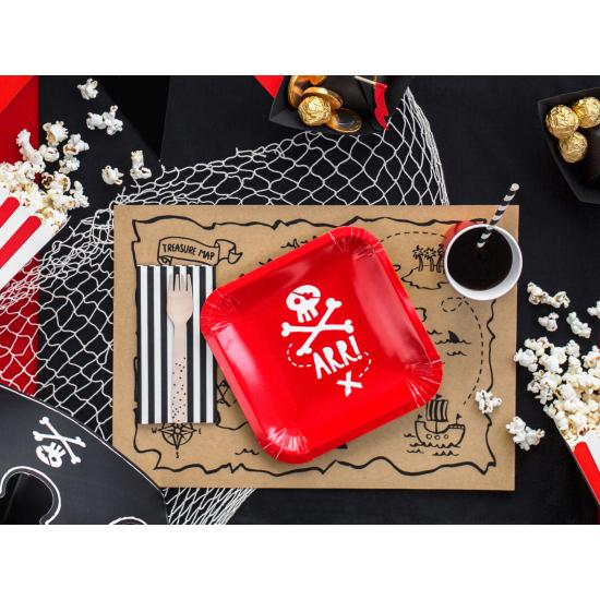6 platos rojos cuadrados "Arr!" de papel (20 cm) - Pirates Party 6 platos rojos cuadrados "Arr!" de papel (20 cm) - Pirates Party