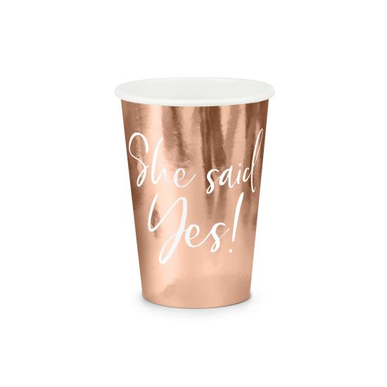 6 vasos "She said yes!" oro rosa de papel - Rose Gold Bride To Be 6 vasos "She said yes!" oro rosa de papel - Rose Gold Bride To Be
