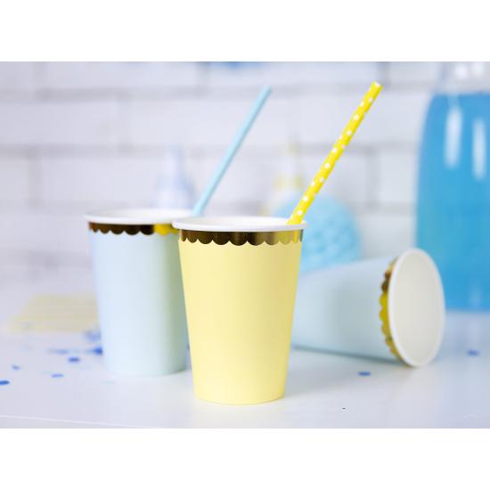 6 vasos amarillo pastel con borde dorado de papel - Yummy 6 vasos amarillo pastel con borde dorado de papel - Yummy