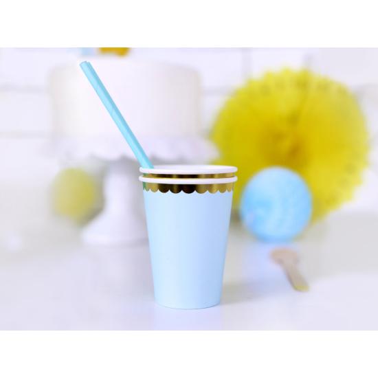 6 vasos azul pastel con borde dorado de papel - Yummy 6 vasos azul pastel con borde dorado de papel - Yummy