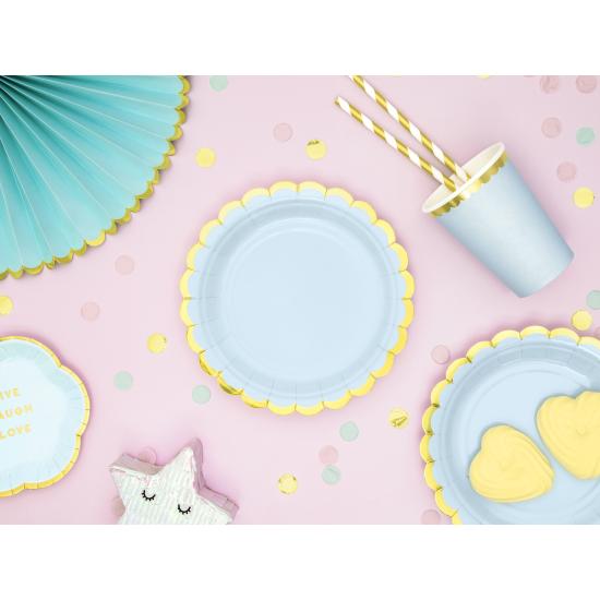 6 vasos azul pastel con borde dorado de papel - Yummy 6 vasos azul pastel con borde dorado de papel - Yummy