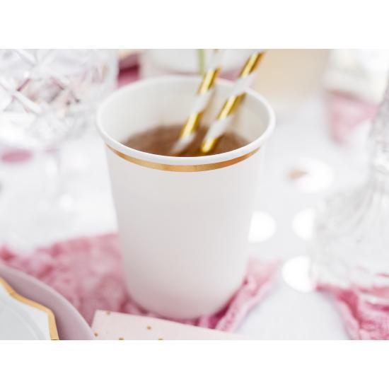 6 vasos blancos con borde dorado de papel - First Communion 6 vasos blancos con borde dorado de papel - First Communion