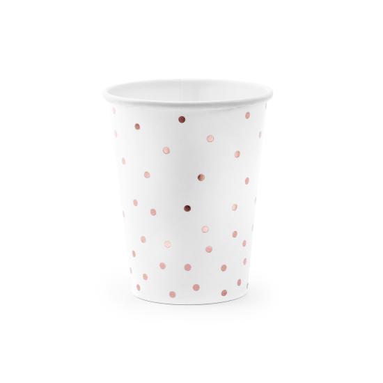 6 vasos blancos con lunares oro rosa de papel 6 vasos blancos con lunares oro rosa de papel