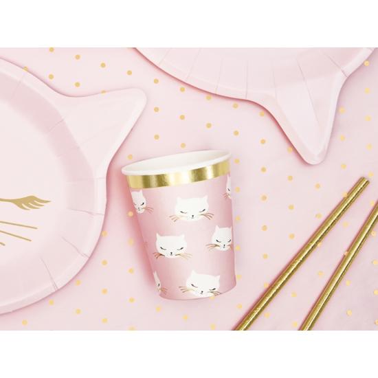 6 vasos de gatos rosa pastel de papel - Meow Party 6 vasos de gatos rosa pastel de papel - Meow Party
