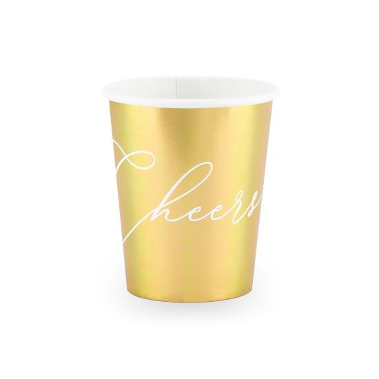 6 vasos dorados "Cheers!" de papel - Gold Bridal Shower 6 vasos dorados "Cheers!" de papel - Gold Bridal Shower