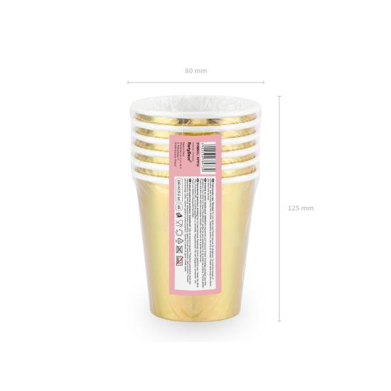 6 vasos dorados "Cheers!" de papel - Gold Bridal Shower 6 vasos dorados "Cheers!" de papel - Gold Bridal Shower