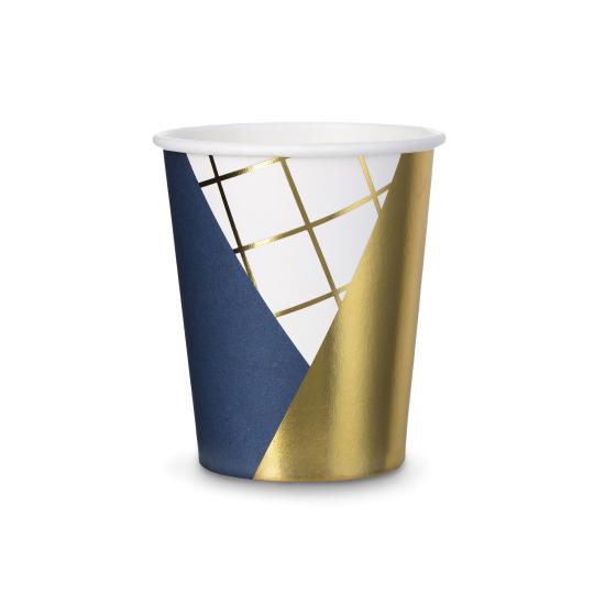 6 vasos estampado geométrico azul oscuro y dorado de papel para nochevieja - Happy New Year Collection 6 vasos estampado geométrico azul oscuro y dorado de papel para nochevieja - Happy New Year Collection