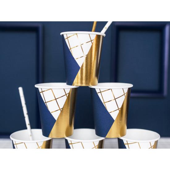 6 vasos estampado geométrico azul oscuro y dorado de papel para nochevieja - Happy New Year Collection 6 vasos estampado geométrico azul oscuro y dorado de papel para nochevieja - Happy New Year Collection