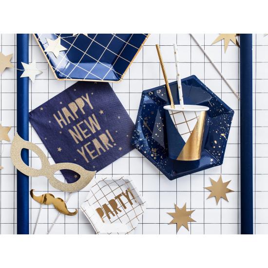 6 vasos estampado geométrico azul oscuro y dorado de papel para nochevieja - Happy New Year Collection 6 vasos estampado geométrico azul oscuro y dorado de papel para nochevieja - Happy New Year Collection