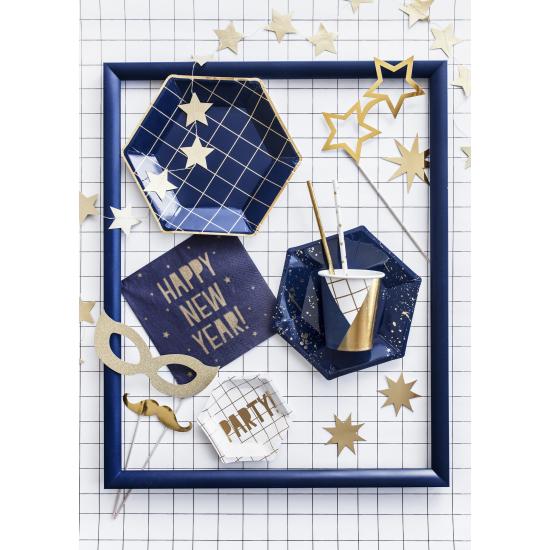 6 vasos estampado geométrico azul oscuro y dorado de papel para nochevieja - Happy New Year Collection 6 vasos estampado geométrico azul oscuro y dorado de papel para nochevieja - Happy New Year Collection