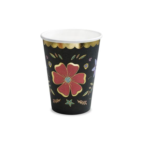 6 vasos negros con estampado de flores multicolor de papel - Dia de Los Muertos Collection 6 vasos negros con estampado de flores multicolor de papel - Dia de Los Muertos Collection