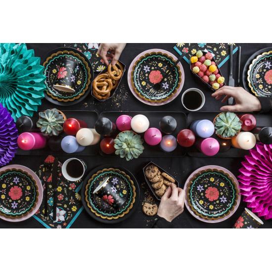 6 vasos negros con estampado de flores multicolor de papel - Dia de Los Muertos Collection 6 vasos negros con estampado de flores multicolor de papel - Dia de Los Muertos Collection