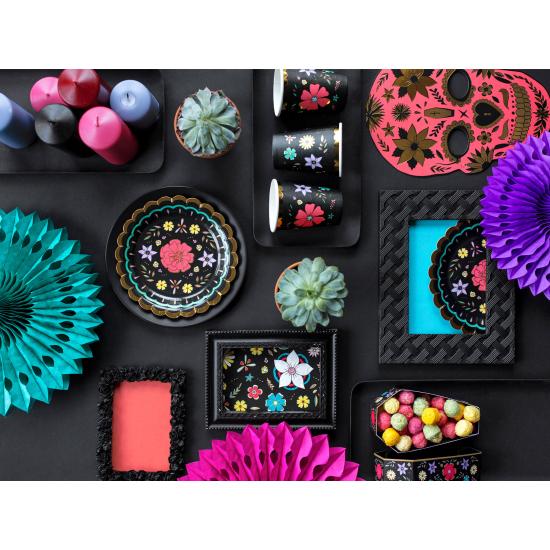 6 vasos negros con estampado de flores multicolor de papel - Dia de Los Muertos Collection 6 vasos negros con estampado de flores multicolor de papel - Dia de Los Muertos Collection