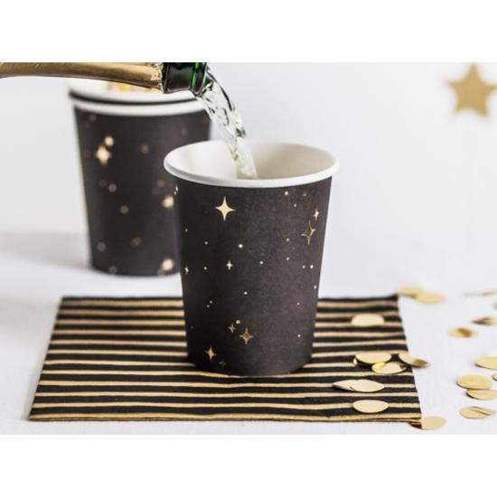 6 vasos negros con estrellas doradas de papel - New Year’s Eve Collection 6 vasos negros con estrellas doradas de papel - New Year’s Eve Collection