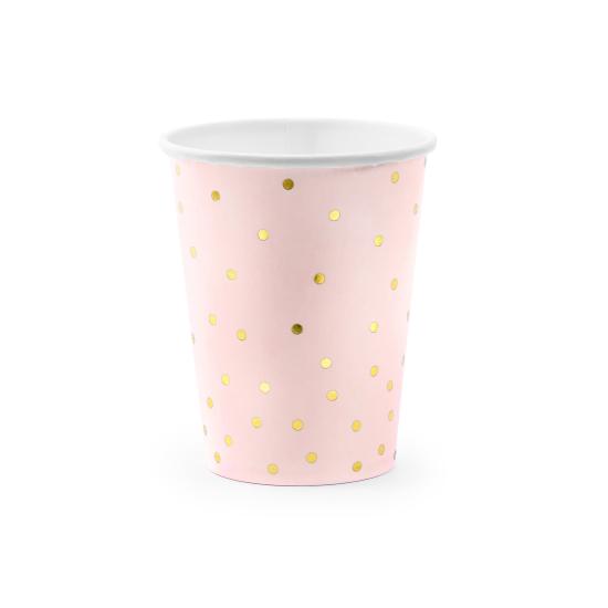 6 vasos rosas con lunares dorados de papel 6 vasos rosas con lunares dorados de papel