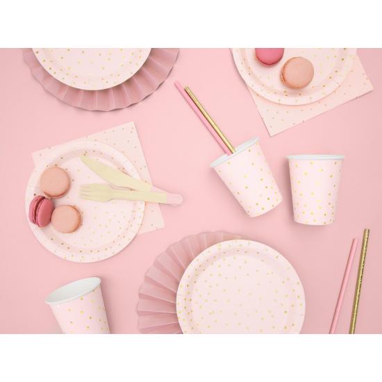 6 vasos rosas con lunares dorados de papel 6 vasos rosas con lunares dorados de papel