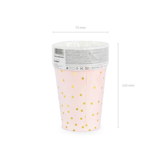 6 vasos rosas con lunares dorados de papel 6 vasos rosas con lunares dorados de papel
