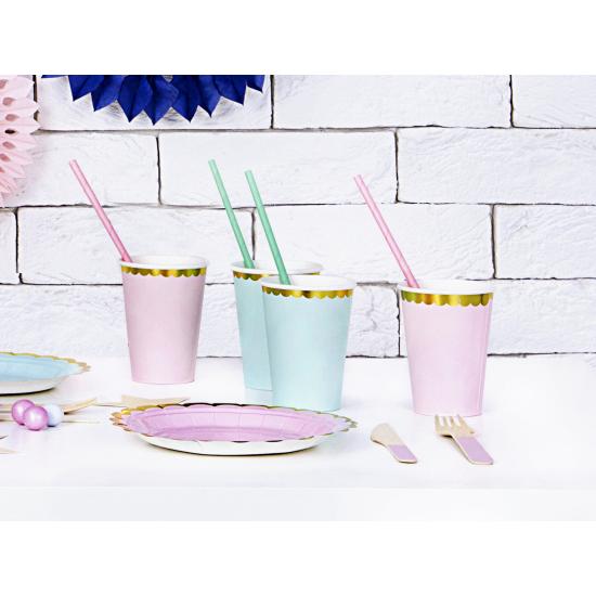 6 vasos verde menta pastel con borde dorado de papel - Yummy 6 vasos verde menta pastel con borde dorado de papel - Yummy