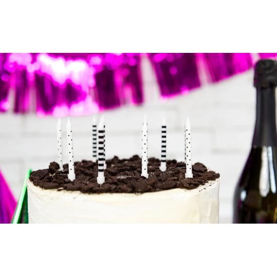 6 velas blancas y negras con estampado variado (6,5 cm) 6 velas blancas y negras con estampado variado (6,5 cm)
