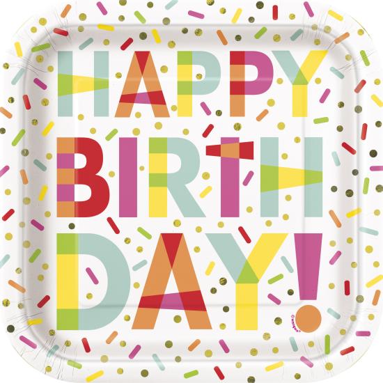 8 platos cuadrados (23 cm) - Donut Party 8 platos cuadrados (23 cm) - Donut Party