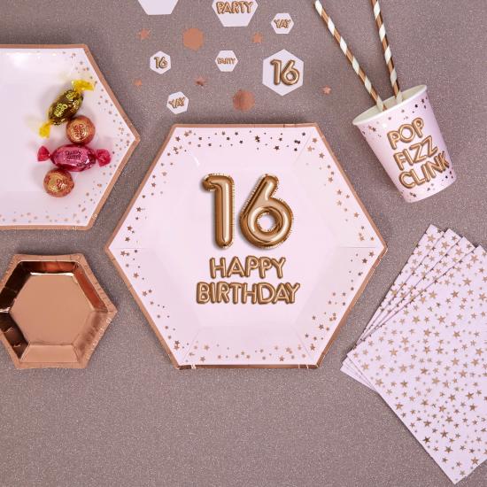 8 platos hexagonales "16 Happy Birthday" de papel (27 cm) - Glitz & Glamour Pink & Rose Gold 8 platos hexagonales "16 Happy Birthday" de papel (27 cm) - Glitz & Glamour Pink & Rose Gold