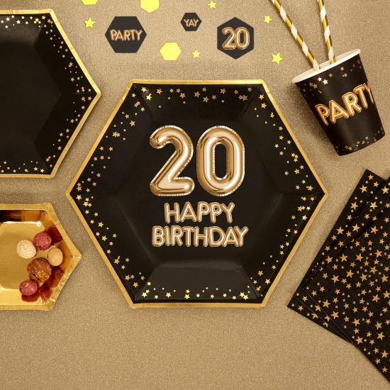 8 platos hexagonales "20 Happy Birthday" de papel (27 cm) - Glitz & Glamour Black & Gold 8 platos hexagonales "20 Happy Birthday" de papel (27 cm) - Glitz & Glamour Black & Gold
