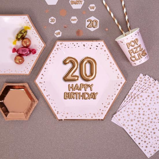 8 platos hexagonales "20 Happy Birthday" de papel (27 cm) - Glitz & Glamour Pink & Rose Gold 8 platos hexagonales "20 Happy Birthday" de papel (27 cm) - Glitz & Glamour Pink & Rose Gold