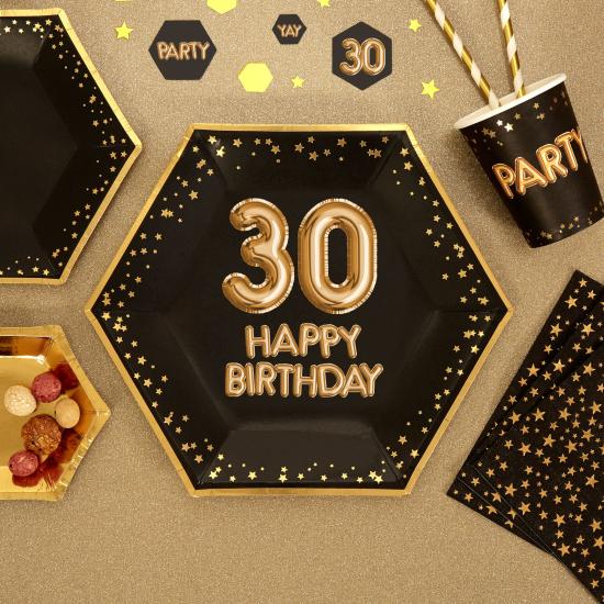 8 platos hexagonales "30 Happy Birthday" de papel (27 cm) - Glitz & Glamour Black & Gold 8 platos hexagonales "30 Happy Birthday" de papel (27 cm) - Glitz & Glamour Black & Gold