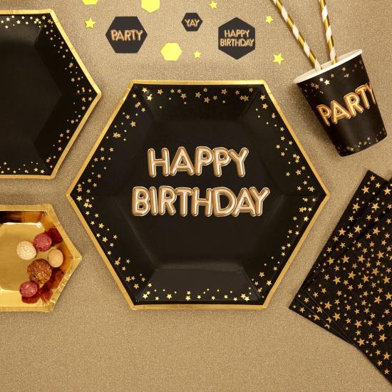 8 platos hexagonales "Happy Birthday" de papel (27 cm) - Glitz & Glamour Black & Gold 8 platos hexagonales "Happy Birthday" de papel (27 cm) - Glitz & Glamour Black & Gold