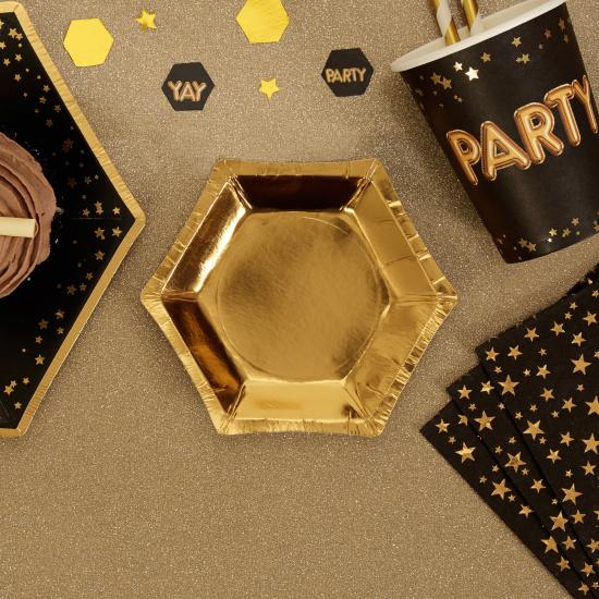 8 platos hexagonales dorados de papel (12,5 cm) - Glitz & Glamour Black & Gold 8 platos hexagonales dorados de papel (12,5 cm) - Glitz & Glamour Black & Gold