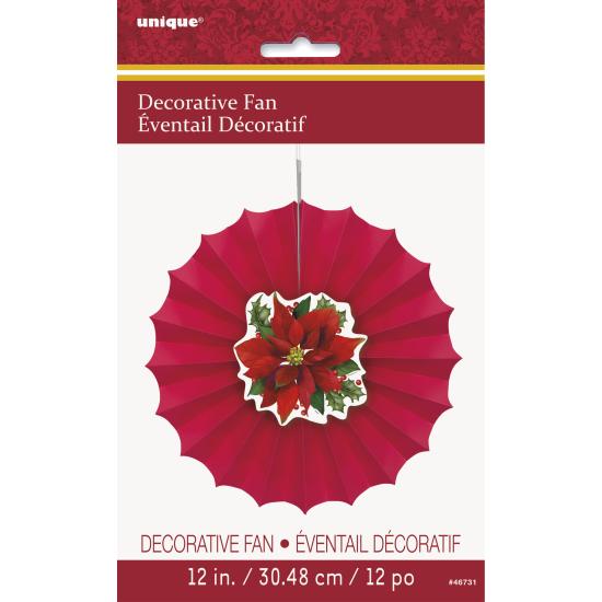 Abanico de papel decorativo con flor de pascua elegante - Holly Poinsettia Abanico de papel decorativo con flor de pascua elegante - Holly Poinsettia