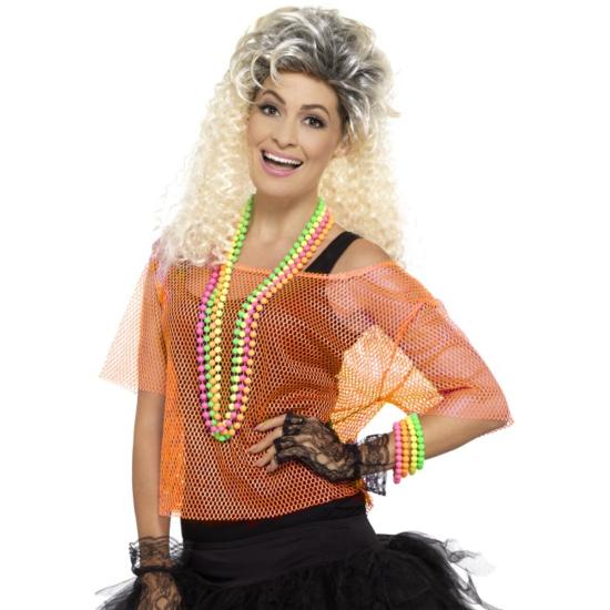 Camiseta de rejilla naranja neón de los 80 para mujer Camiseta de rejilla naranja neón de los 80 para mujer