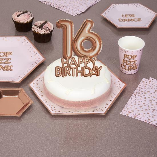 Decoración para tarta "16 Happy Birthday" en oro rosa - Glitz & Glamour Pink & Rose Gold Decoración para tarta "16 Happy Birthday" en oro rosa - Glitz & Glamour Pink & Rose Gold