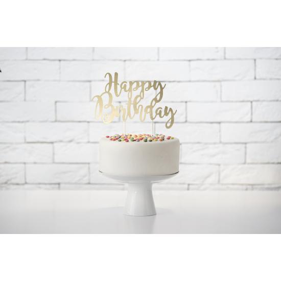 Decoración para tarta "Happy Birthday" dorado - Black & White Decoración para tarta "Happy Birthday" dorado - Black & White