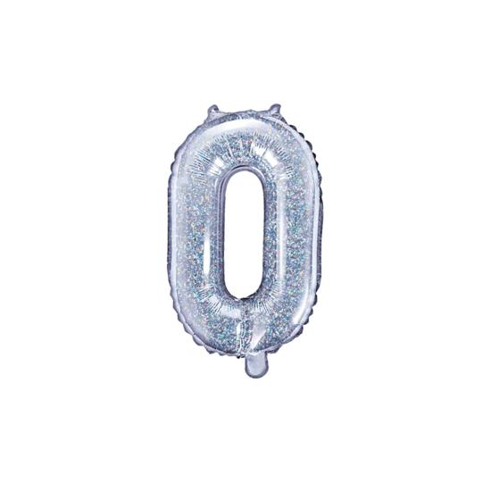 Globo foil "0" plateado con purpurina (35 cm) Globo foil "0" plateado con purpurina (35 cm)