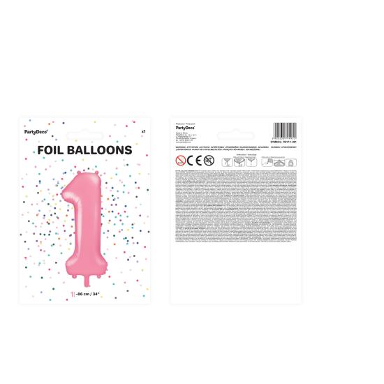 Globo foil "1" en rosa 86 cm Globo foil "1" en rosa 86 cm