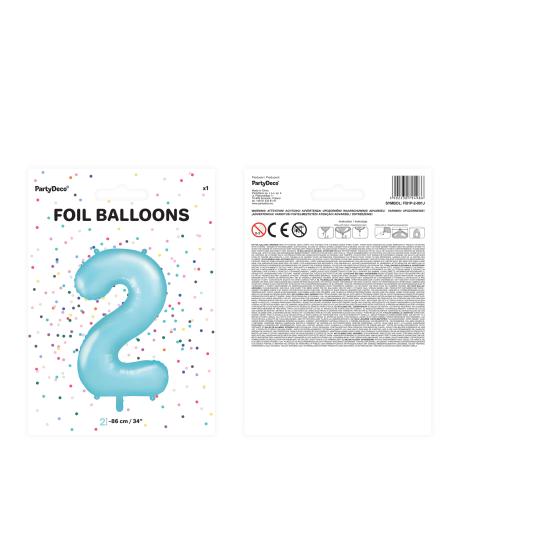 Globo foil "2" en azul claro 86 cm Globo foil "2" en azul claro 86 cm