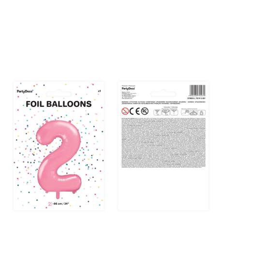 Globo foil "2" en rosa 86 cm Globo foil "2" en rosa 86 cm