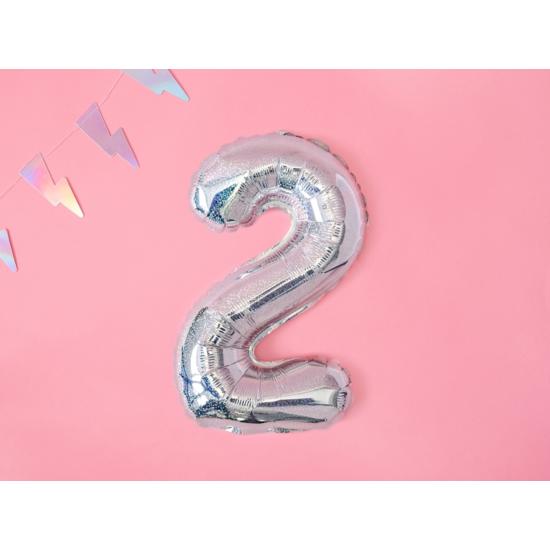 Globo foil "2" plateado con purpurina (35 cm) Globo foil "2" plateado con purpurina (35 cm)