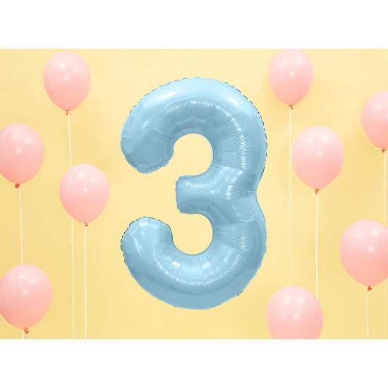 Globo foil "3" en azul claro 86 cm Globo foil "3" en azul claro 86 cm