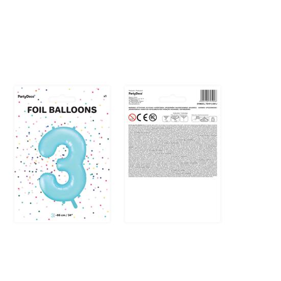 Globo foil "3" en azul claro 86 cm Globo foil "3" en azul claro 86 cm